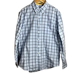 Izod Button Up Business Casual Shirt Mens Large Blue Plaid 60% cotton 40% poly